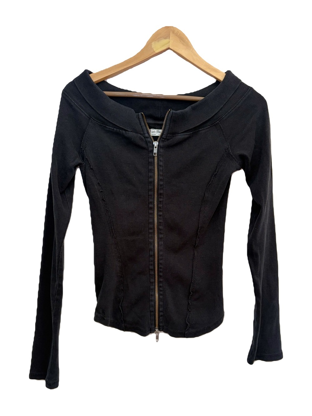 We the Free Eye Candy Women’s Black Long Sleeve Zip-Up Top Medium Boho